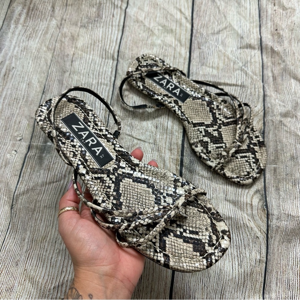 Zara Snakeskin Print Strappy Sandals